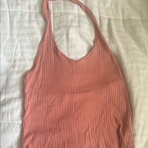 Coral Ribbed Halter Top